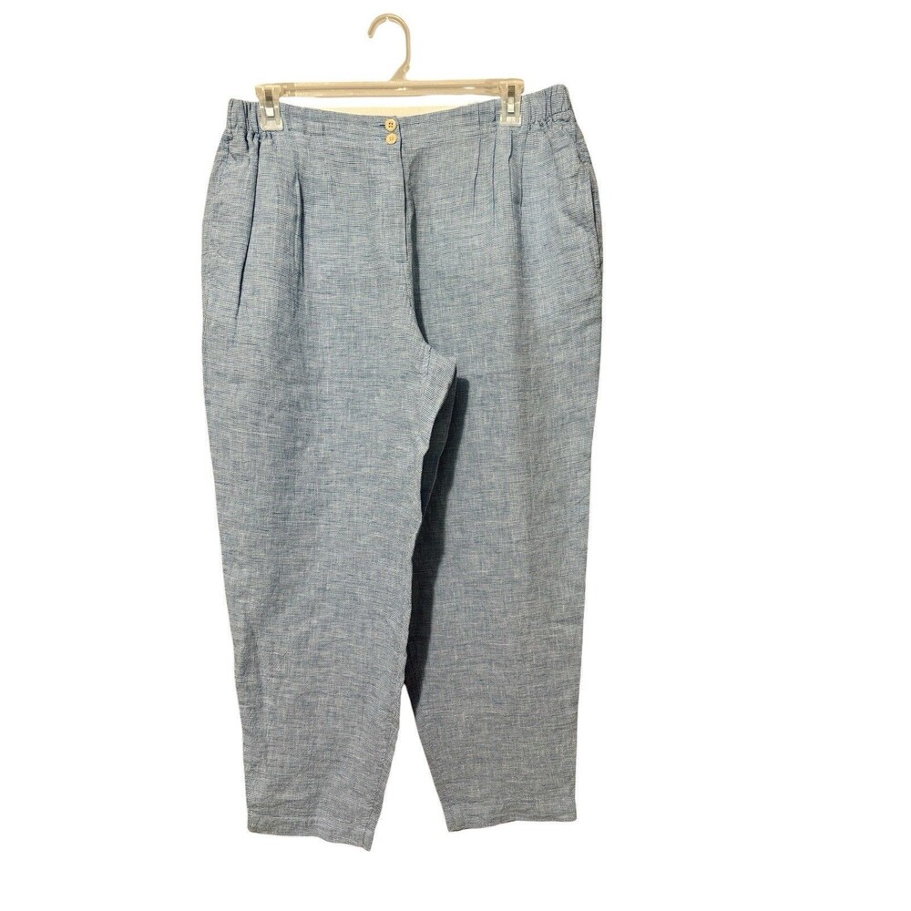 Poetry Blue Micro Check Textured Pleated Tapered Pants Elastic Waist XL